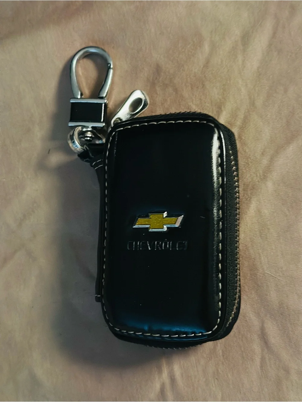 Genuine Black Leather Key Pouch with Clip | Chevrolet Zip Around Key Fob Holder